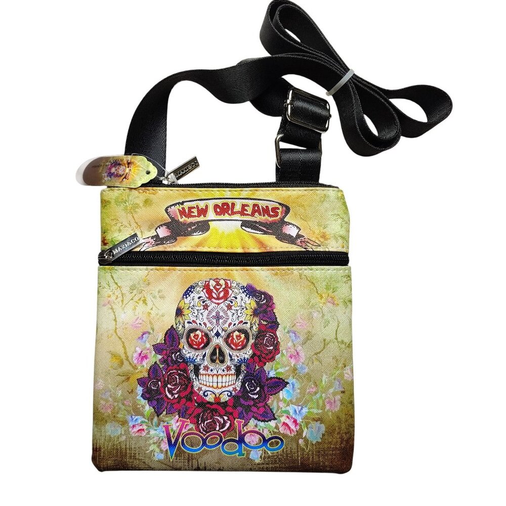 New Orleans Voodoo Crossbody Bag With Adjustable Strap and Sugar Skull Design - Picture 4 of 6